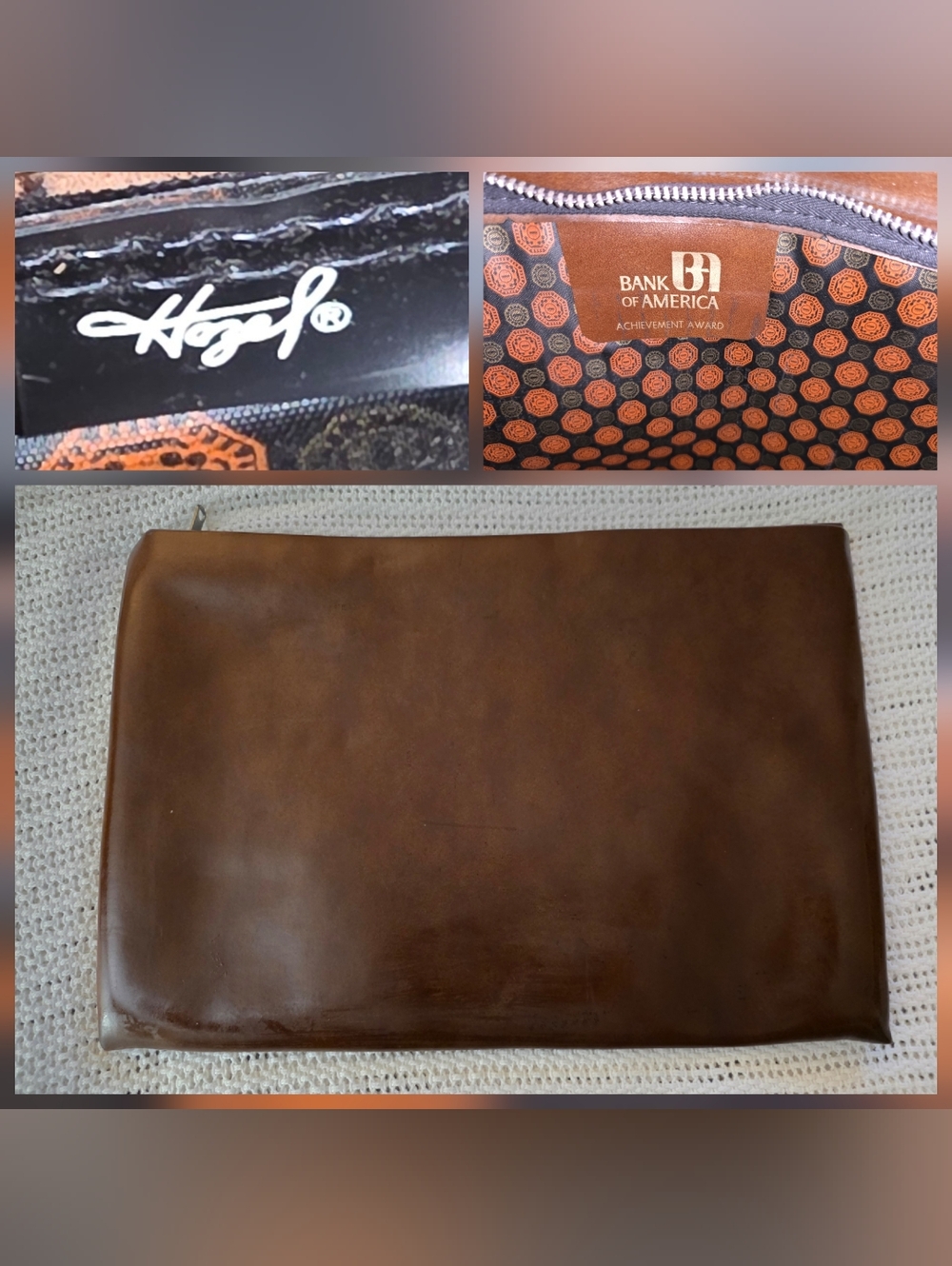 Vintage 1960s 1970s Bank Of America Leather Zip Up Money Document Pouch Bag